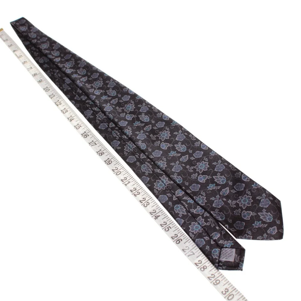Brioni NWOT Neck Tie in Black with Gray & Blue Floral Print 100% Silk